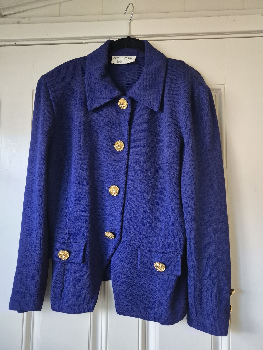 St. John Classic Knit Jacket in Royal Blue with Gold Buttons